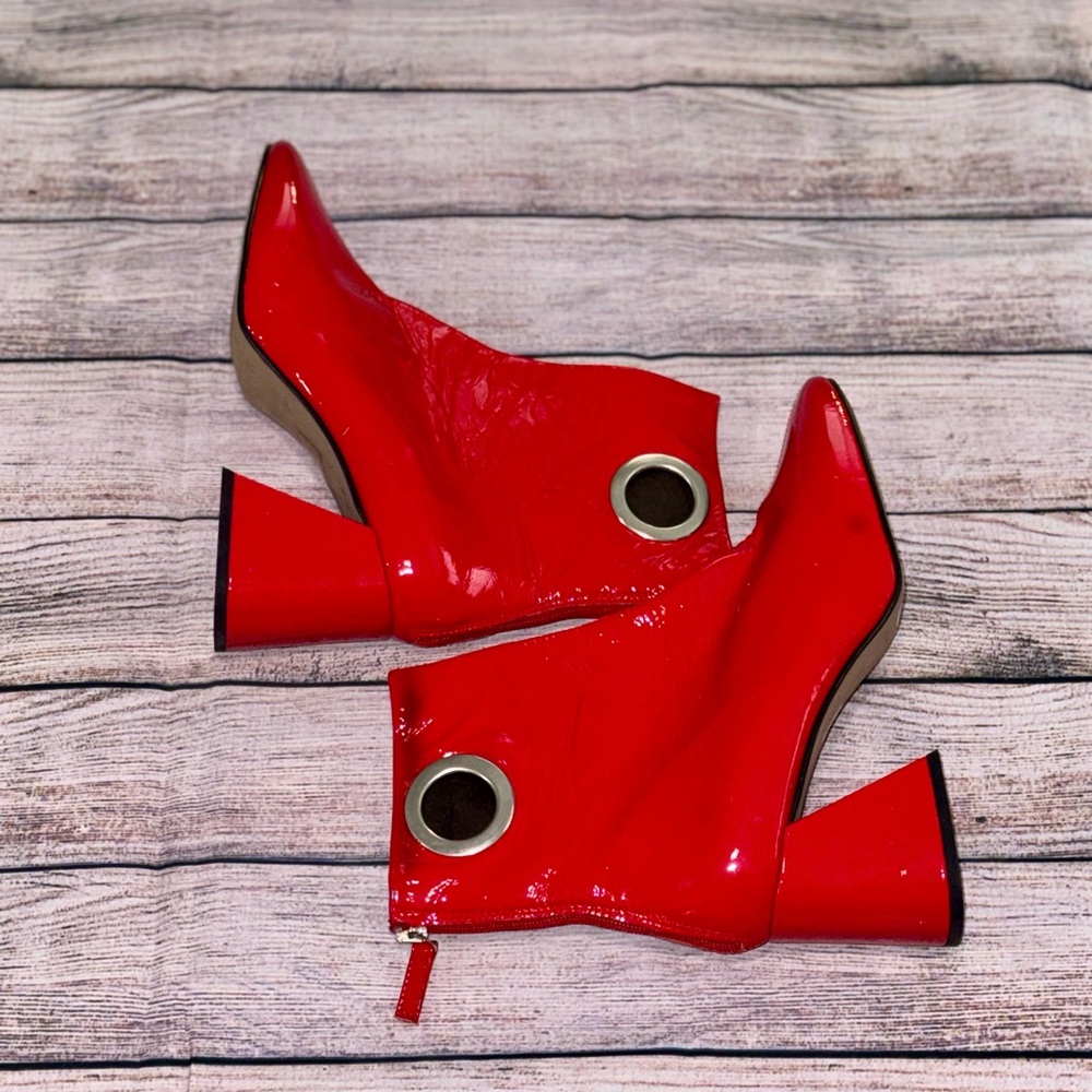 Topshop Glossy Red Heeled Boots 9.5 US